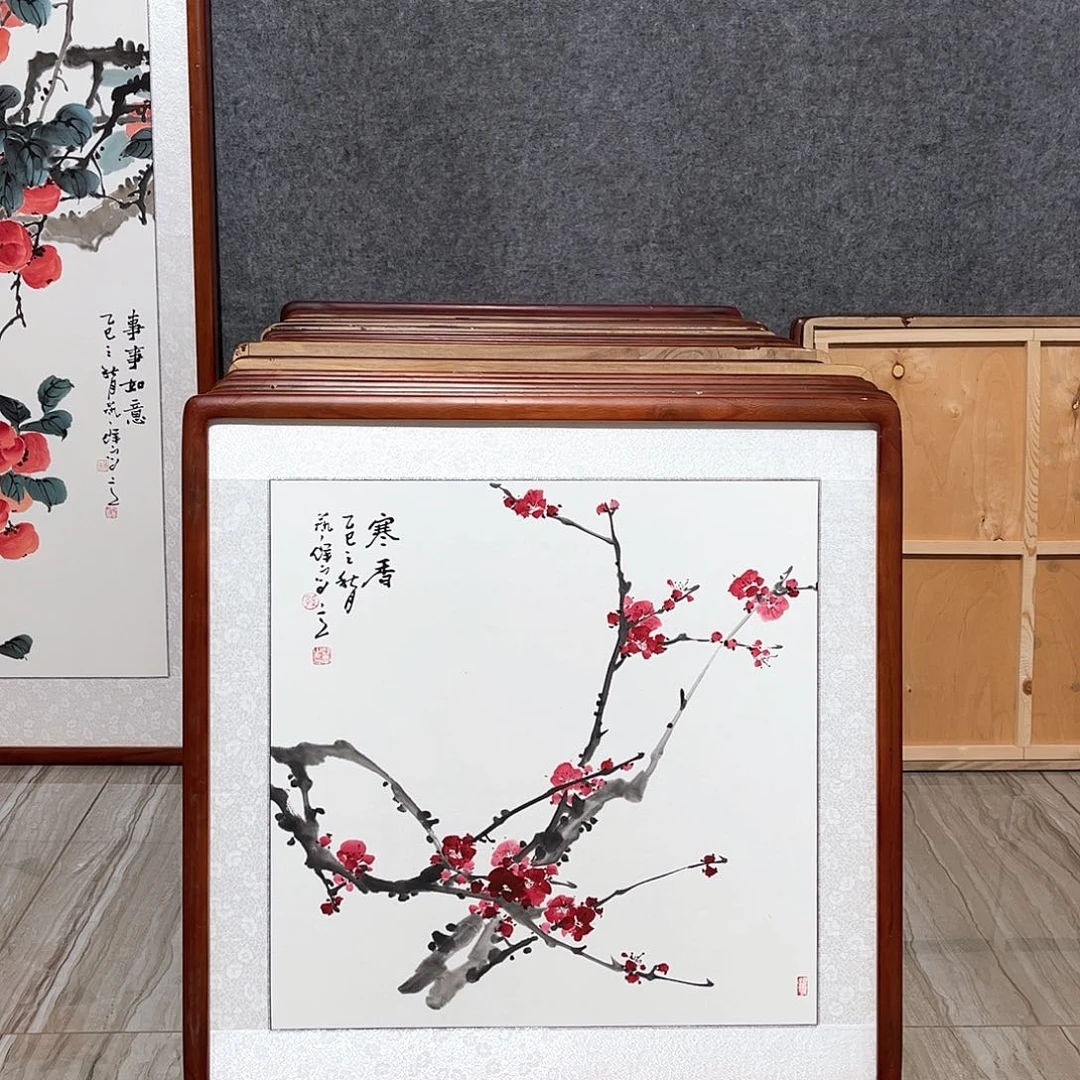 国画书画作品带框63×63