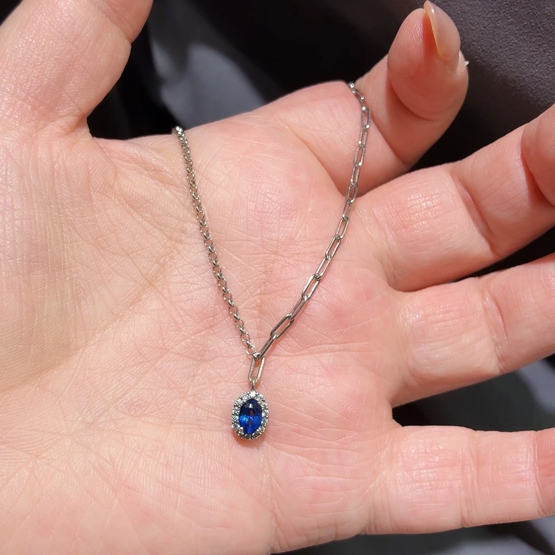 蓝宝石颈饰银S925镶嵌