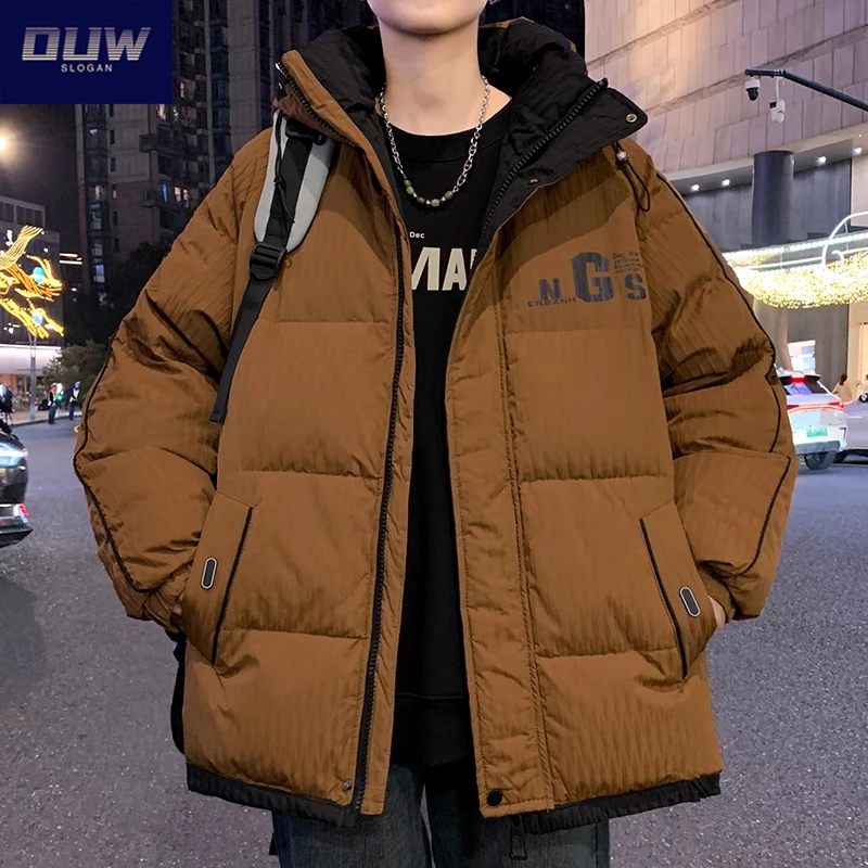 O.U.W连帽羽绒服男士冬季潮牌白鸭绒2025新款青年极寒面包服冬装
