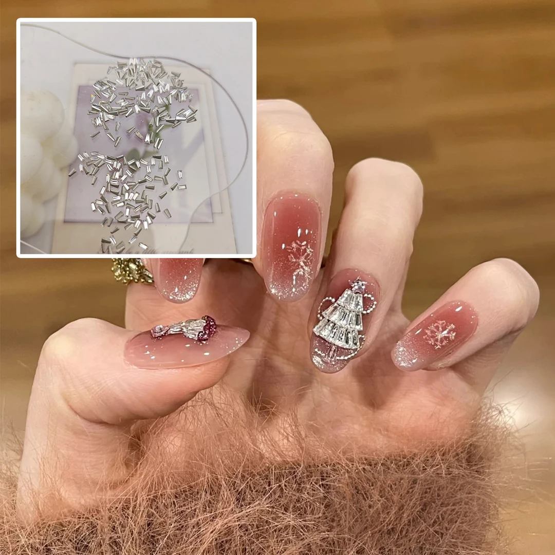 1*2*3白色锆石梯形美甲钻饰品圣诞超闪流行奢华指甲配饰用品钻