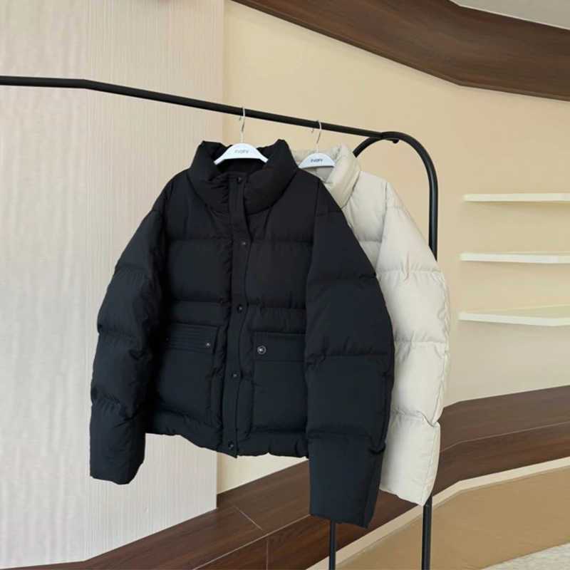 2025冬季新款拼色设计感长袖棉服女洋气轻薄潮流显瘦百搭通勤外套