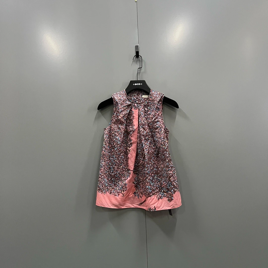 95新 Balenciaga/巴黎世家 tt9 扎染无袖裙饰上衣 34码/608042