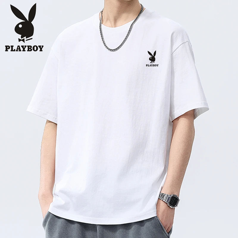 PLAYBOY/花花公子2025年新款重磅透气休闲圆领T恤短袖夏纯棉半袖
