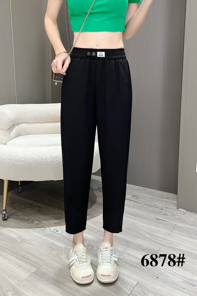 《霞姐服饰》夏季新款高腰黑色微垮休闲裤显瘦百搭女货号：6878