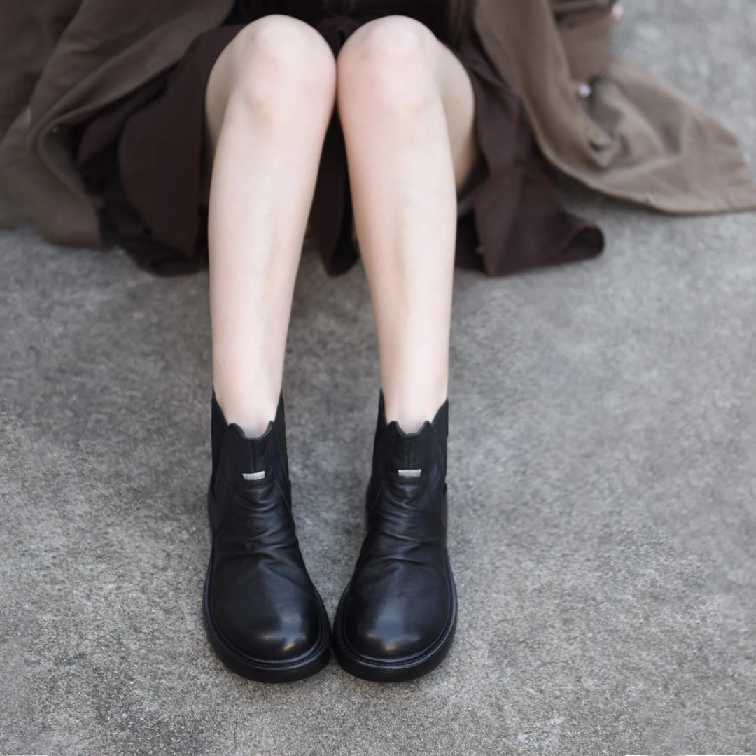 Artmu阿木黑色短靴子爆款切尔西靴女真皮烟筒靴马丁靴5113-8