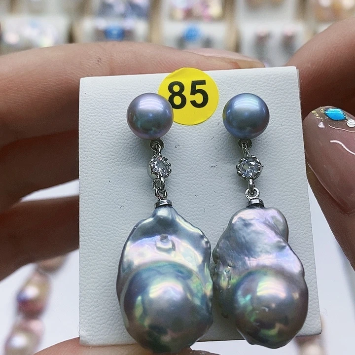 银S925镶嵌淡水珍珠耳饰