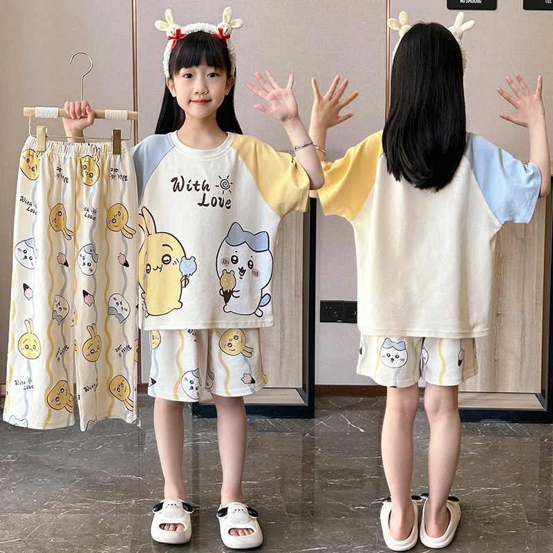 女童纯棉短袖睡衣夏季儿童新款套装中大童女孩公主洋气卡通家居服