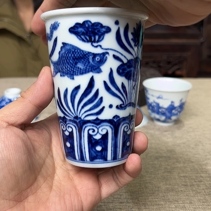 瓷杯子青花鱼藻纹咖啡杯