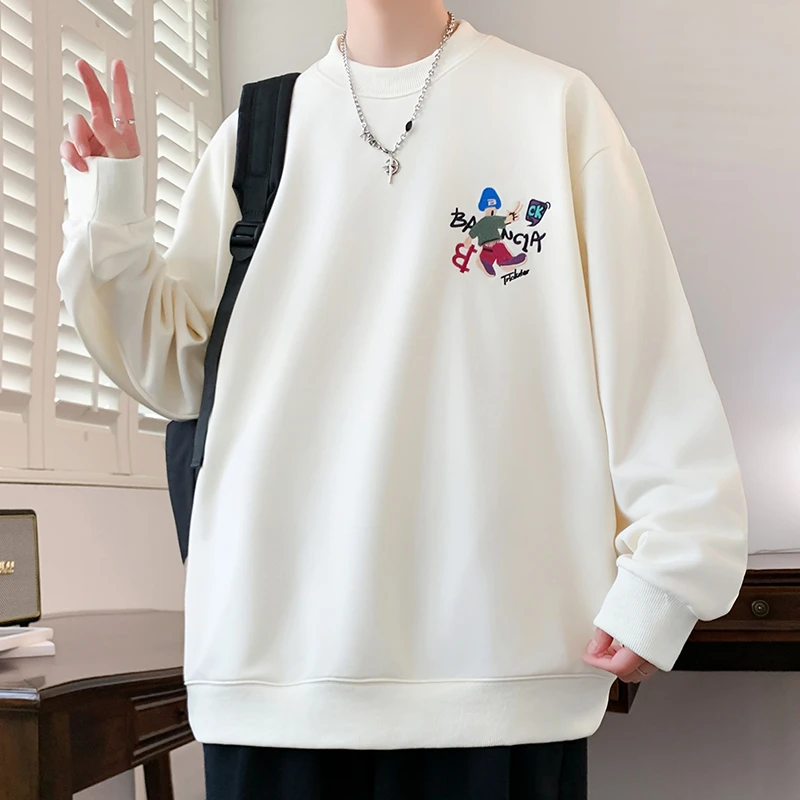 2025春季新款印花男士卫衣港风时尚潮流青少年学生宽松长袖T恤男