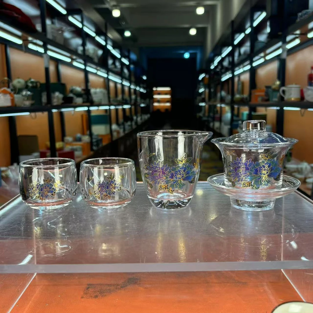 秋香茶具 变色牡丹盖碗一盖两杯+公道杯功夫茶具无礼盒-2603