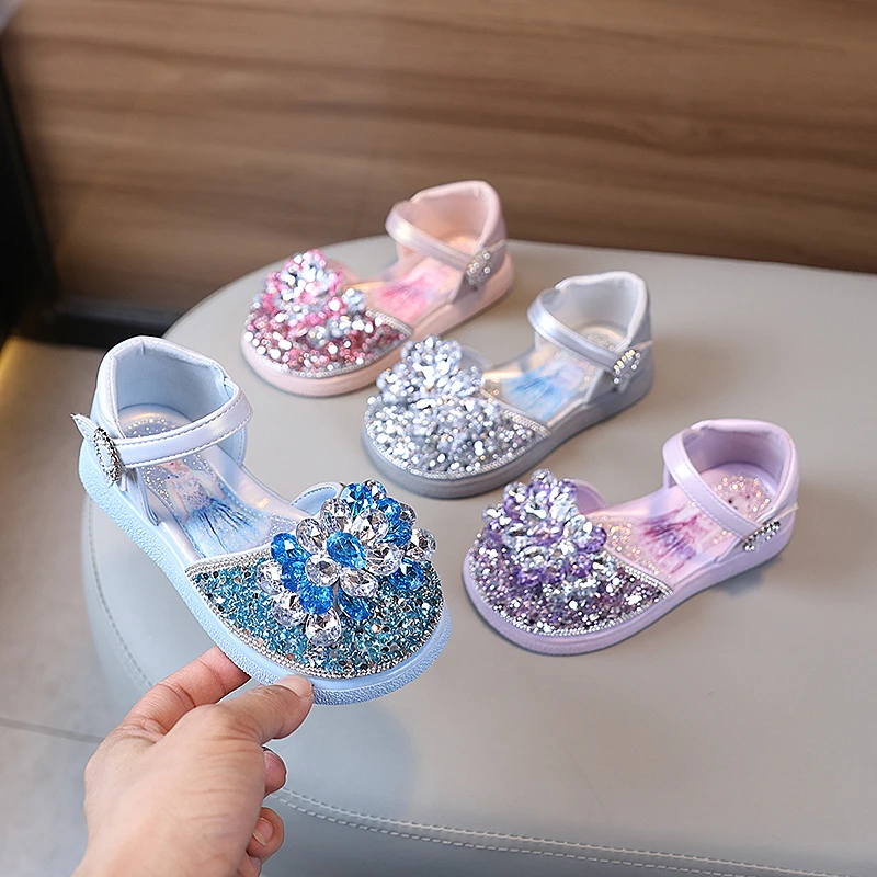 女童公主凉鞋2025新款夏鞋儿童水晶鞋女宝水钻凉单鞋夏天软底百搭