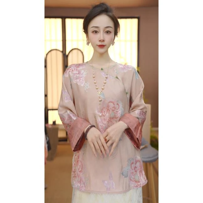 （红袖添香）2025新中式大牡丹改良中式春夏季女装上衣FB2502196