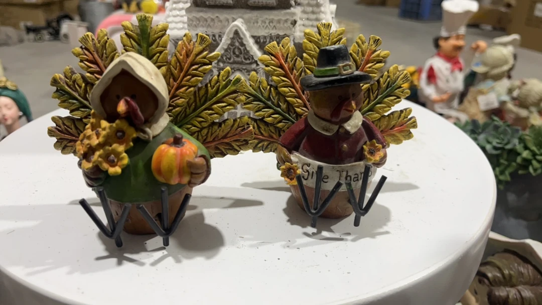 瓷创意树脂实心火鸡一对摆件