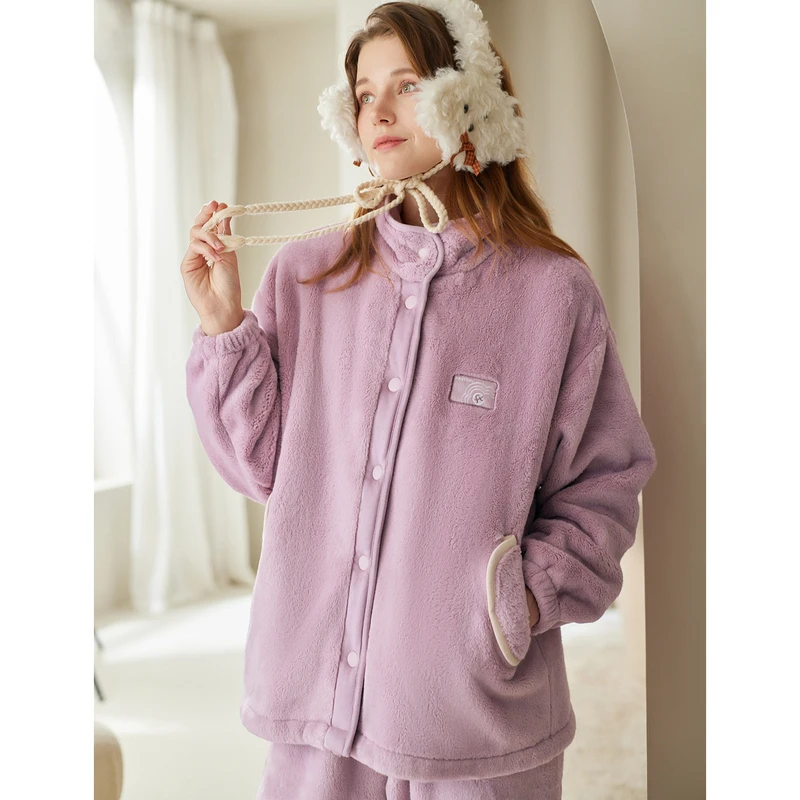 芬腾女士珊瑚绒睡衣秋冬季新款加绒加厚套装长袖长裤法兰绒家居服