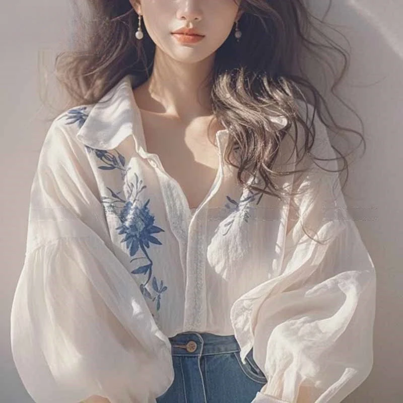 拉夏贝尔印花衬衫女款爆款2025网红洋气女炸街纯欲慵懒风衣服女装