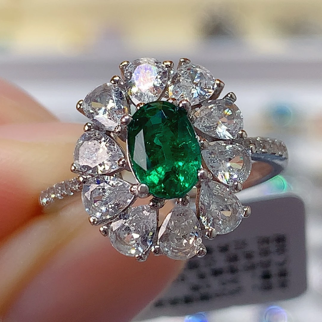 戒指银S925镶嵌祖母绿