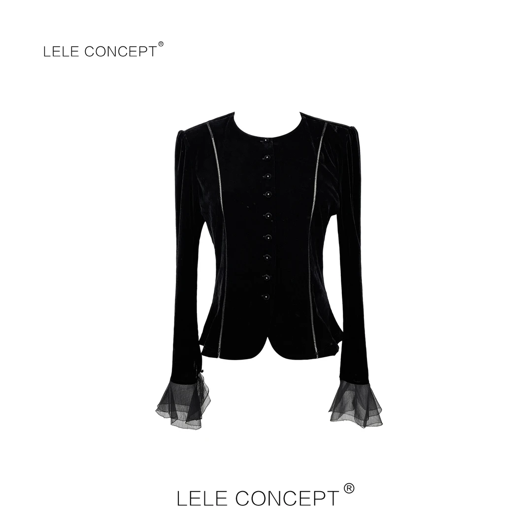 LELE CONCEPT |「夭夭」法式菲袖一排扣收腰上衣S0582
