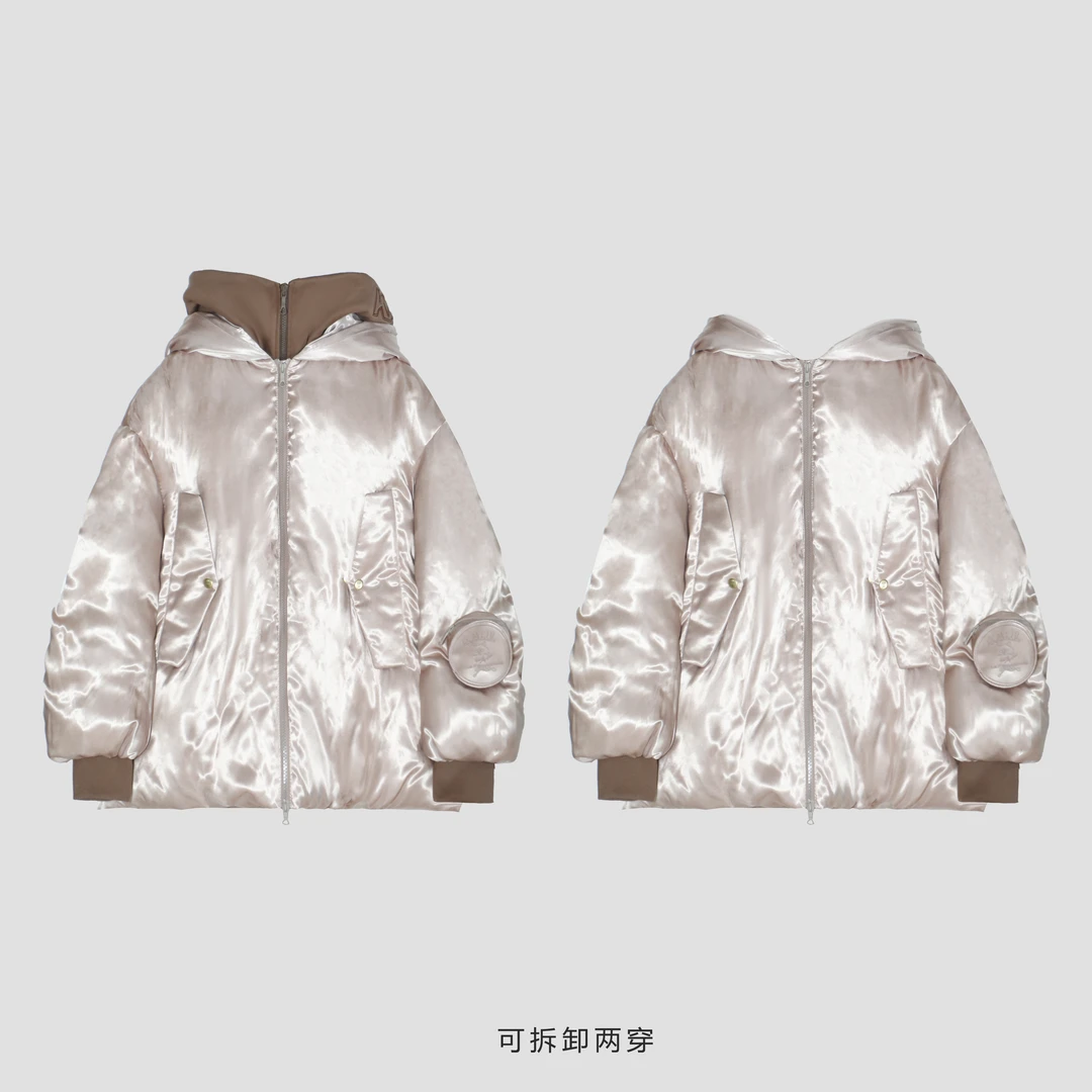 假两件连帽袖子抽褶鹅绒服DLLFY20140