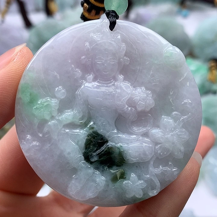 翡翠未镶嵌颈饰山水观音两面工艺福利多彩颜色福利