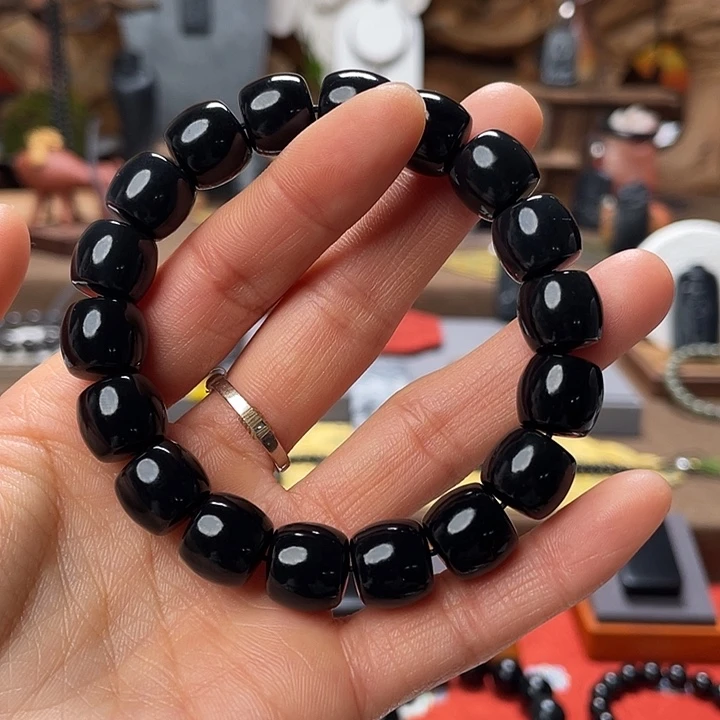 和田玉（墨玉）未镶嵌手串高羊脂卡12直切特价