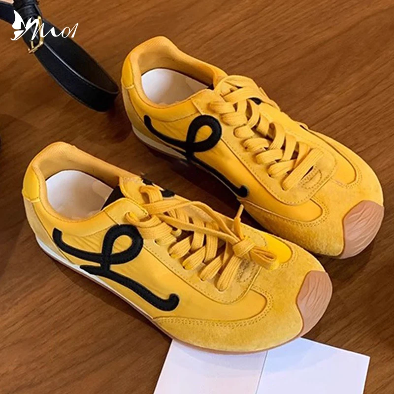 M01黄色德训鞋女内增高2025春季新款系带复古阿甘鞋运动休闲鞋女