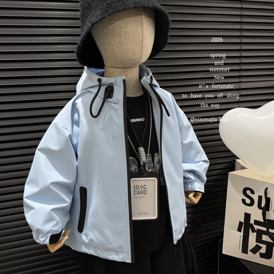 现货-儿童春季新款连帽外套D-5063韩版冲锋衣外套休闲男女同款
