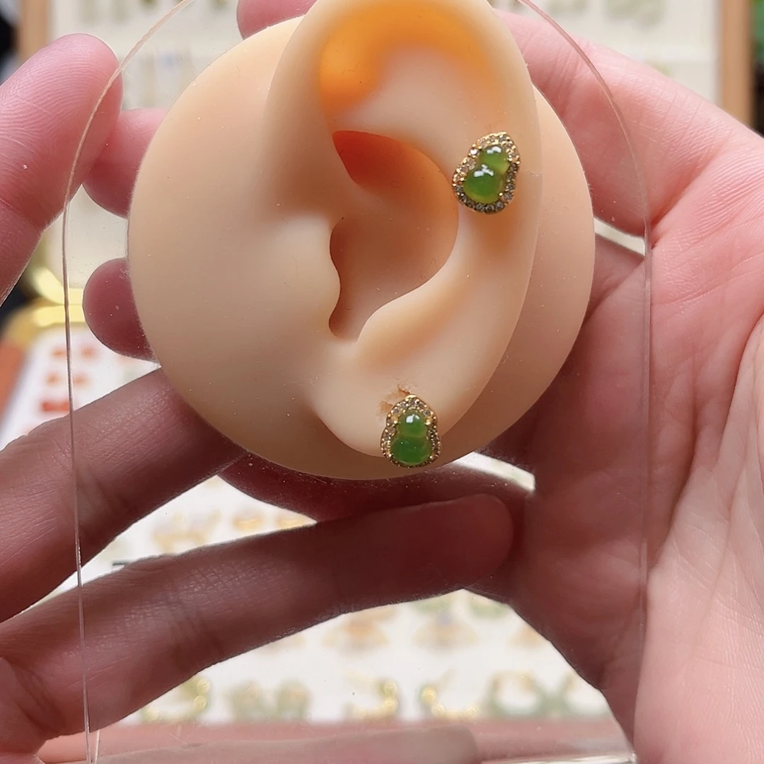 和田玉银S925镶嵌耳饰