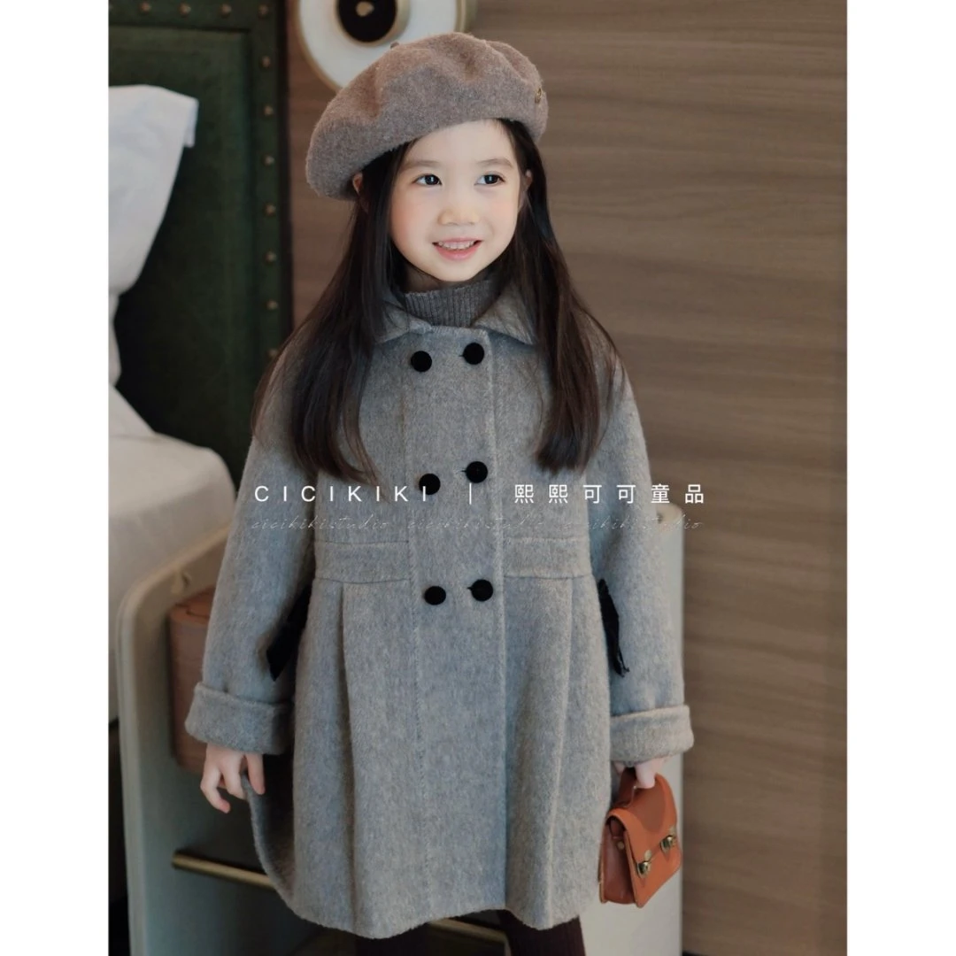 【熙熙可可】2025女童高定韩版呢大衣中长款毛呢外套汉服 NDY2503