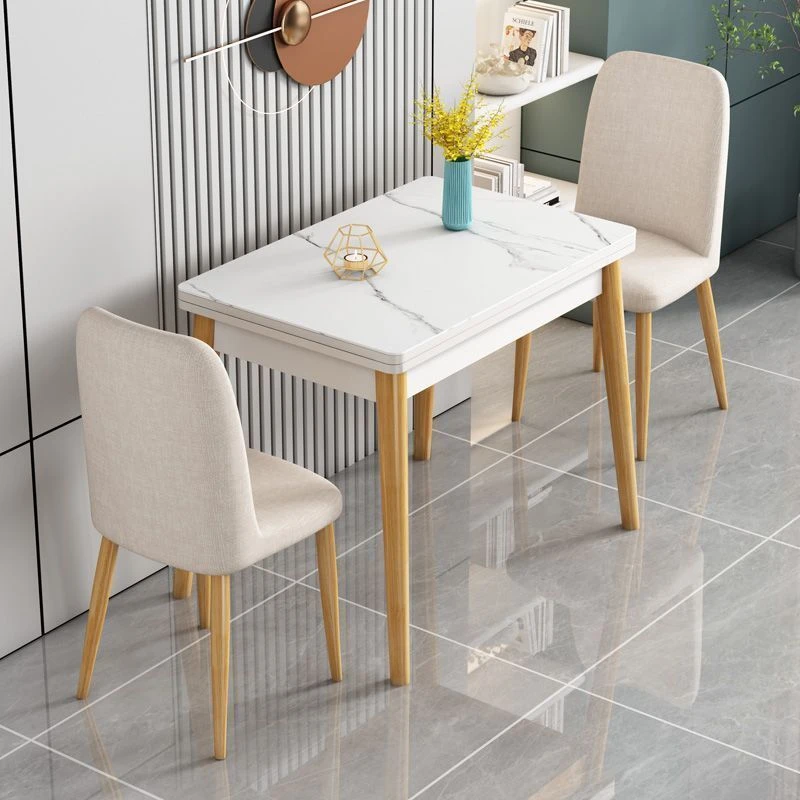 钢化玻璃折叠餐桌椅家用小户型实木简约现代吃饭桌子新款桌奶油风