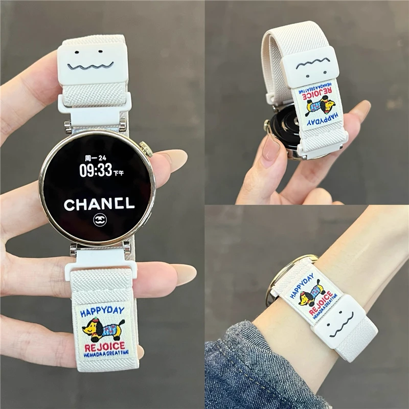 涂鸦腊肠狗适用华为GT5表带编织尼龙绳磁吸扣GT4手表带watch5女款