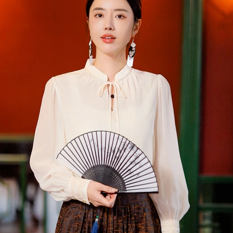 复古日记“桥如虹”朦胧美柔雾薄纱100丝万针绣花衬衫25ECT398