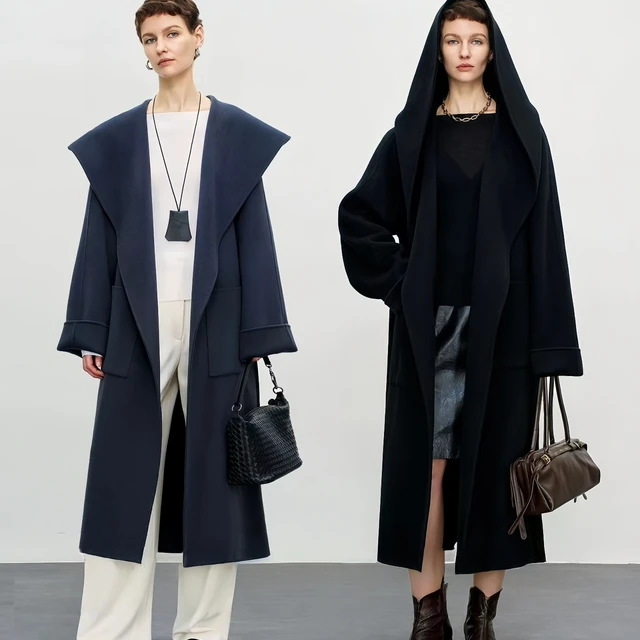 帽绵羊毛anran浴外套连戛纳大衣新款女2025之夜双面呢袍秋冬