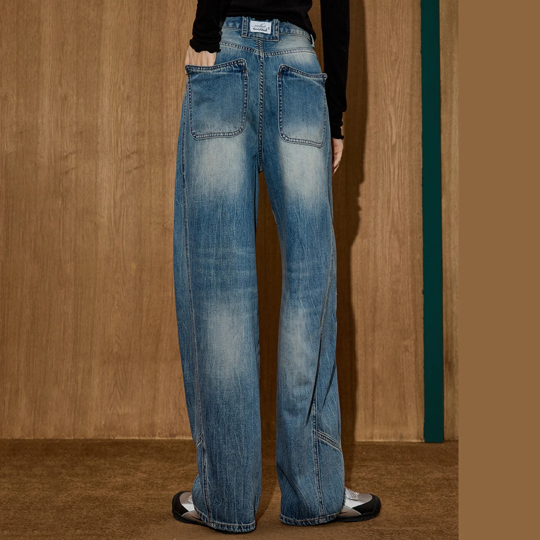 【茉茉专属】Coolhut水洗百搭宽松蓝色高腰直筒裤牛仔裤CASCH2283