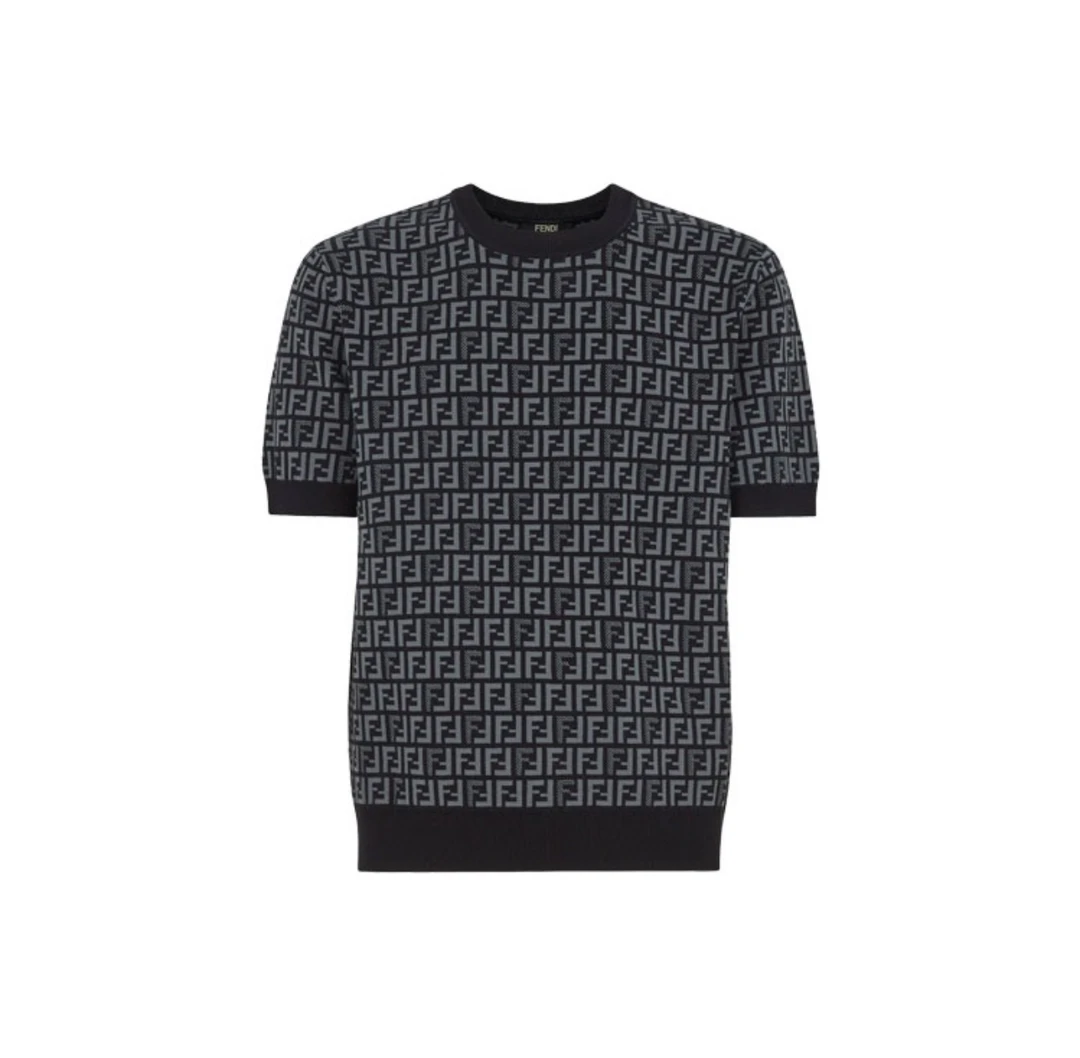 全新未使用 FENDI/芬迪 满印双Flogo圆领套头短袖针织衫48码