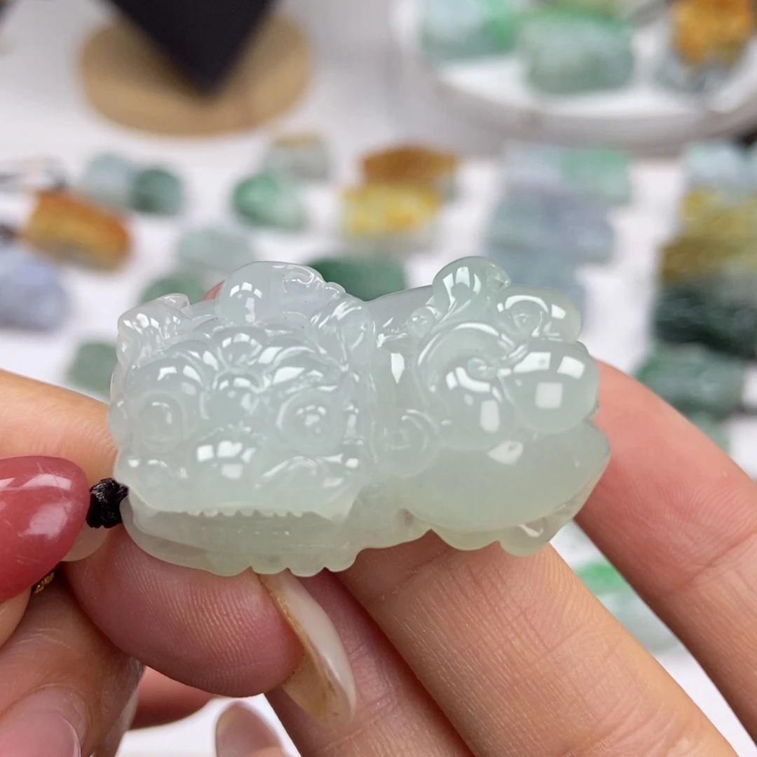 颈饰未镶嵌翡翠A21 冰胶阴阳脚 霸王貔貅