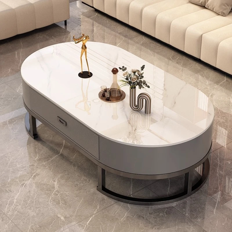 2025新款椭圆形岩板极简茶几客厅家用小户型轻奢现代简约出租屋用