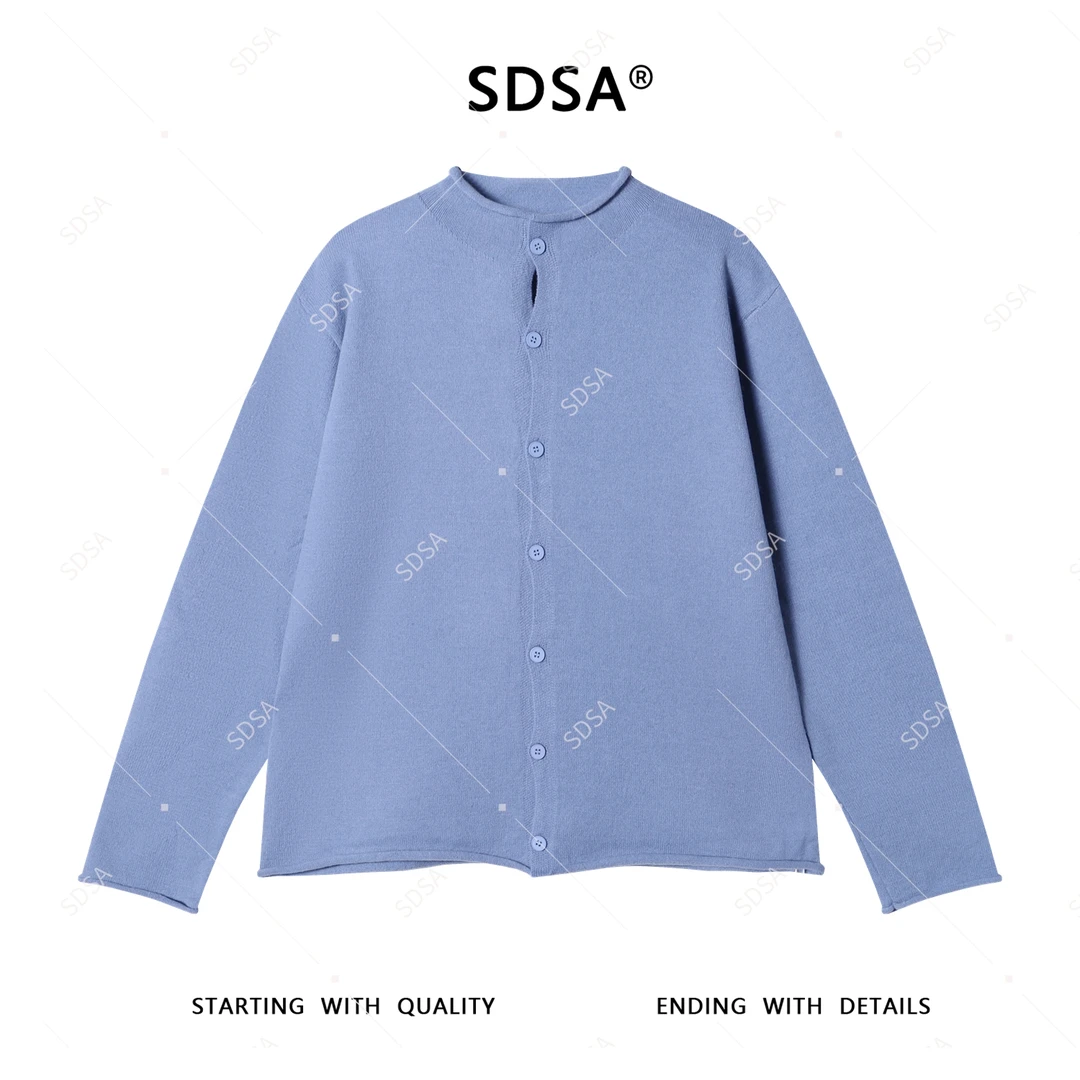 SDSA男士毛衣2025新款轻奢痞帅男装纯色慵懒半高领纽扣开衫针织衫