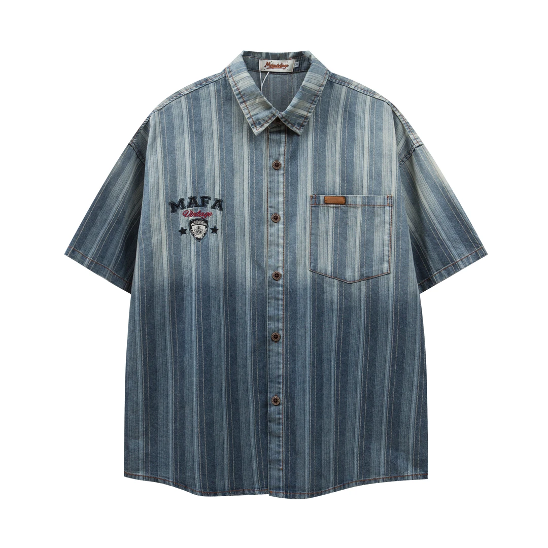 【允许混乱】复古休闲牛仔衬衣百搭做旧小众翻领男女同款情侣