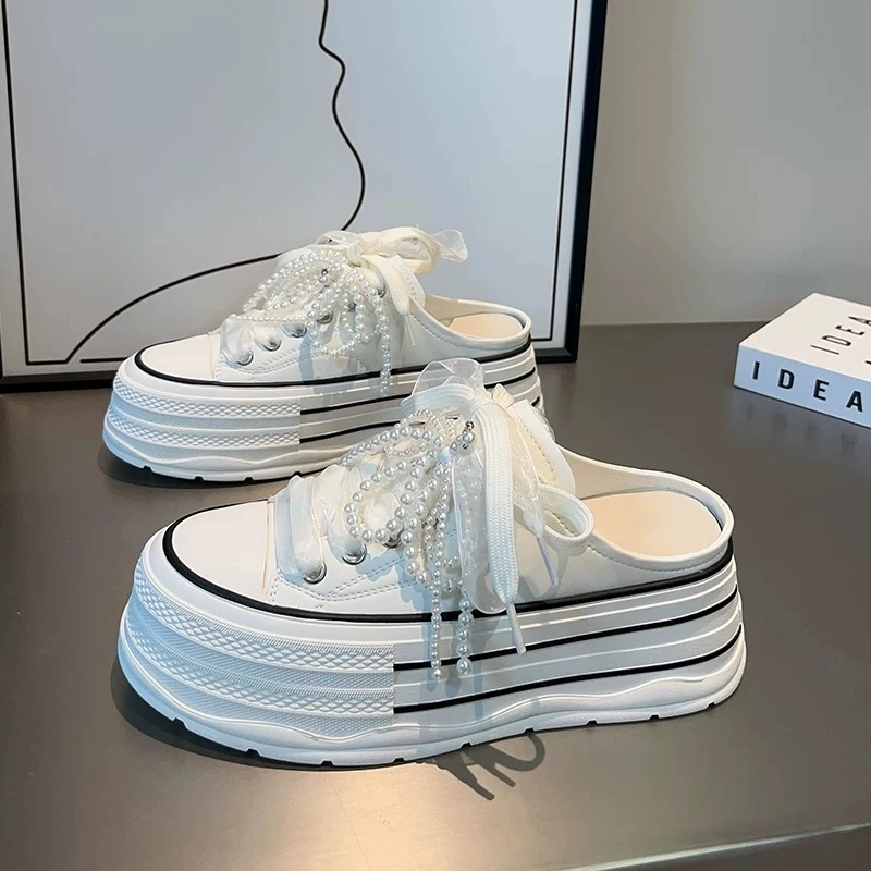 【SS】一脚蹬懒人半拖2025夏季新款包头休闲百搭小白鞋6601