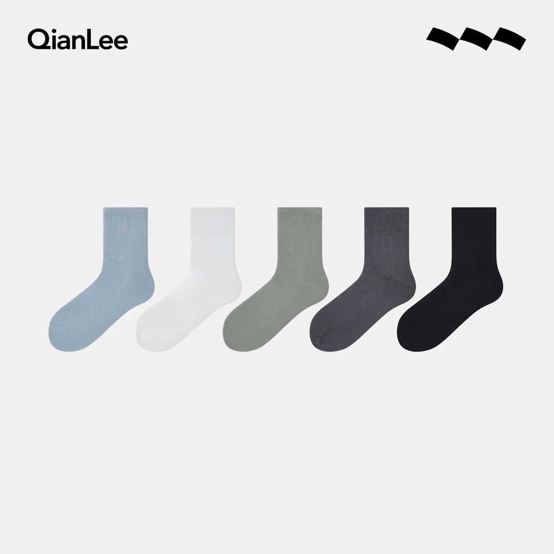 QIANLEE/浅力凉感男士袜子夏薄款抗球球精梳棉透气干爽无骨中筒袜