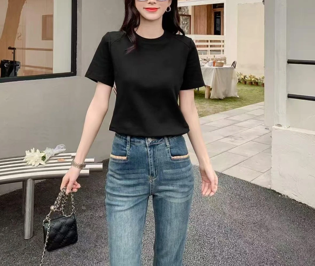 【1197】2025春夏时尚休闲高品质两侧拼接短袖女士