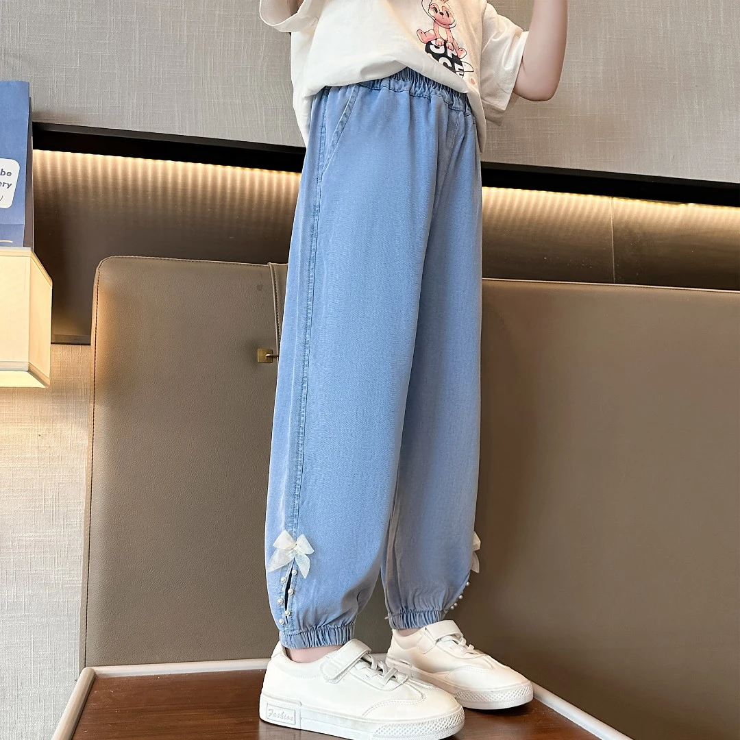 女童防蚊裤秋季儿童潮范裤子女宝薄款洋气童裤女孩新款薄款牛仔裤