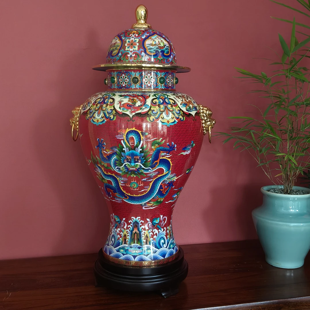 瑞蓝轩正宗景泰蓝 大国雄风将军罐 铜胎掐丝珐琅  C位摆瓶（25寸）