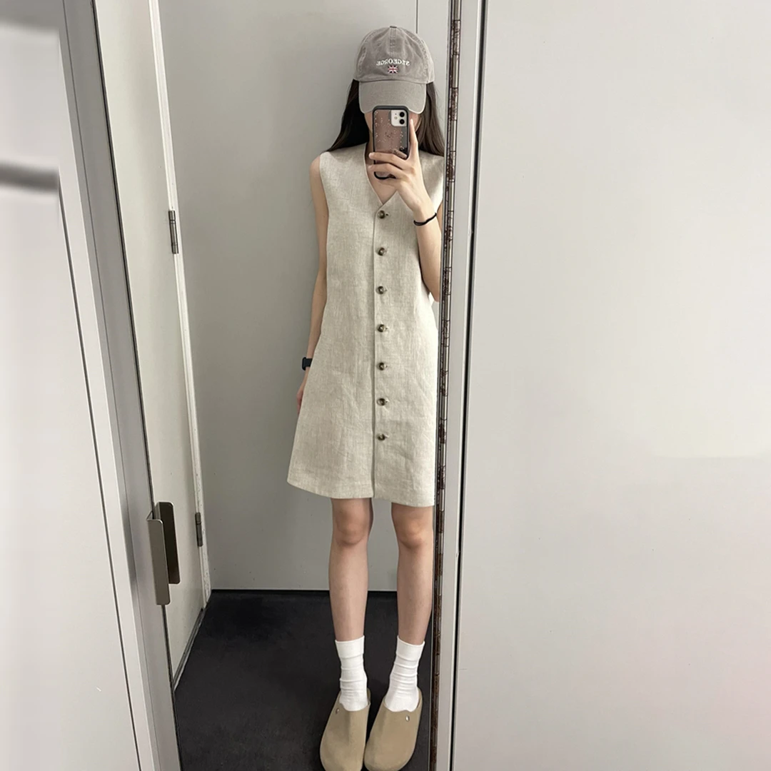 小个子无袖连衣裙子女装2025新款夏季轻奢高级感显瘦收腰短裙3997