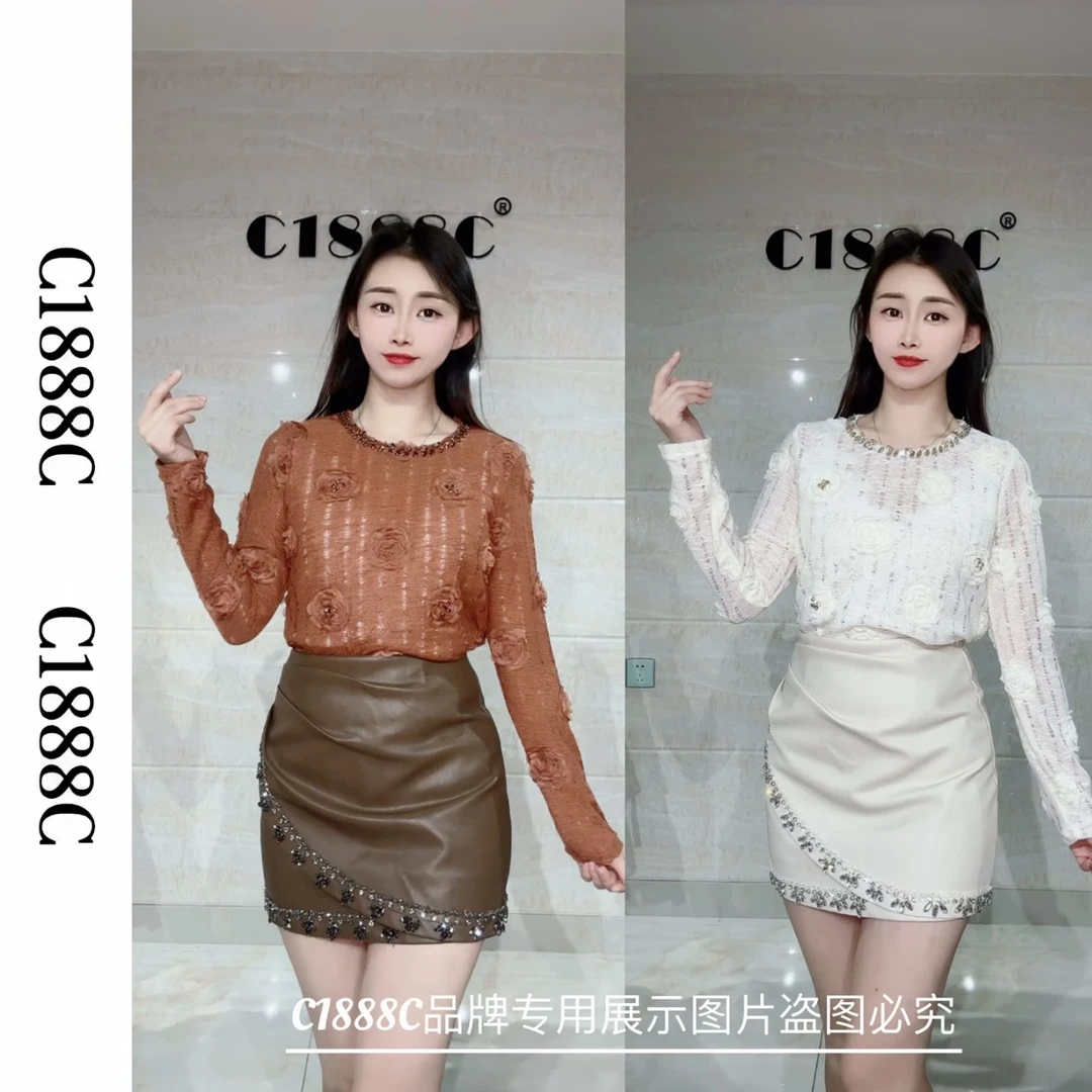2445#C1888C品牌正品高端定制立体花针织衫