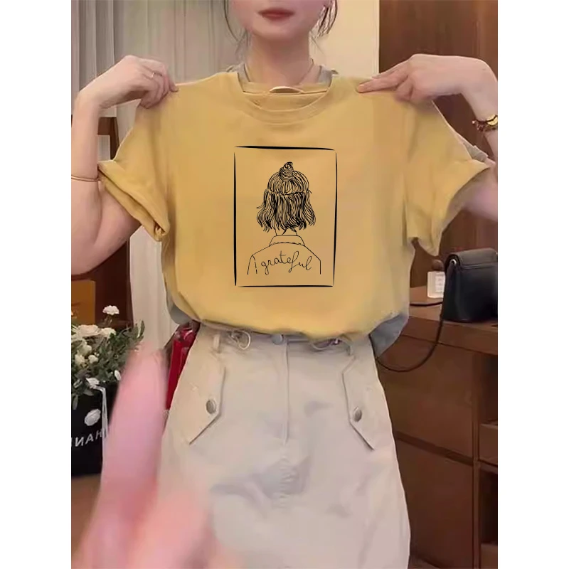 2025新款黄色正肩纯棉短袖t恤女装韩版时尚百搭洋气上衣夏季潮牌