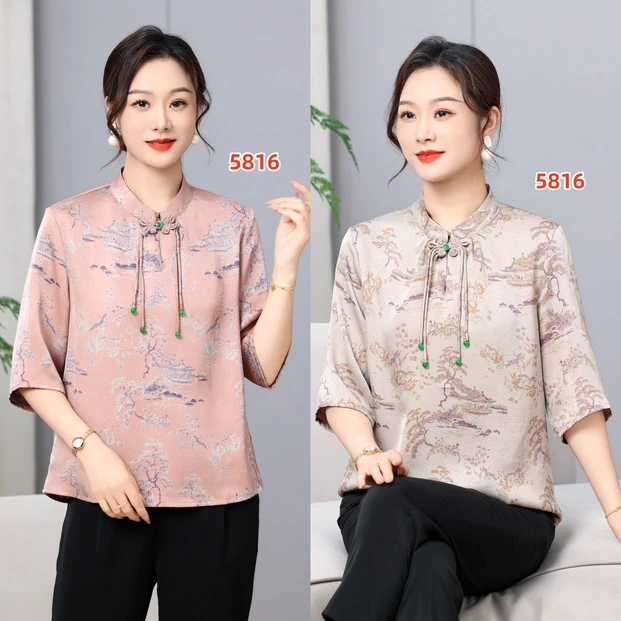 夏装中式国风七分袖上衣洋气女装T恤5816