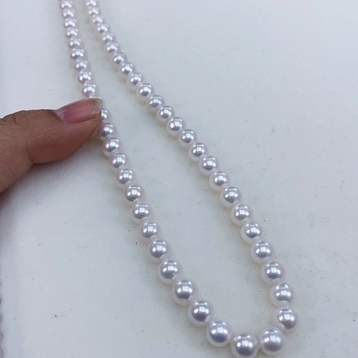 淡水珍珠颈饰银S925镶嵌7左右正圆无核冷白无瑕疵毕业级