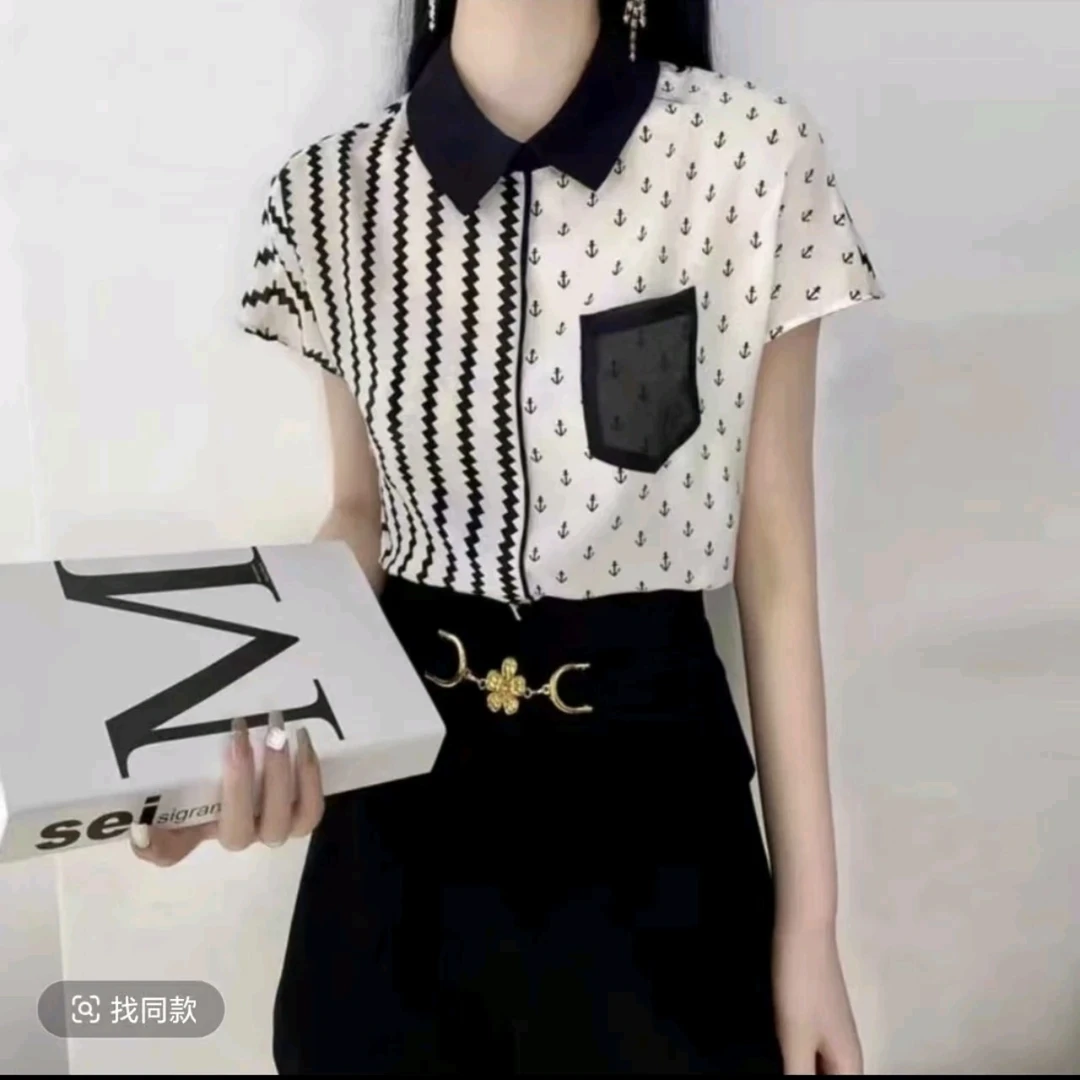 3890夏季新款时尚条纹上衣减龄小衫宽松洋气百搭