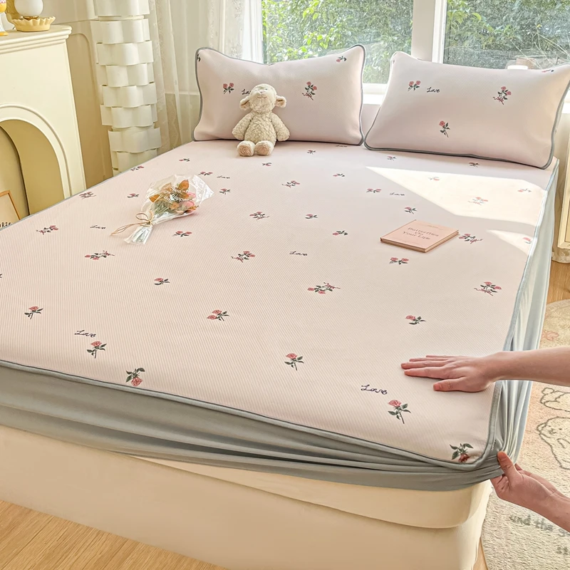 可裸睡冰丝凉席子夏天专用床笠款三件套夏季可机洗单人学生两件套